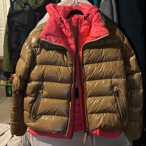 Size 6 Bogner down ski jacket, tan and pink